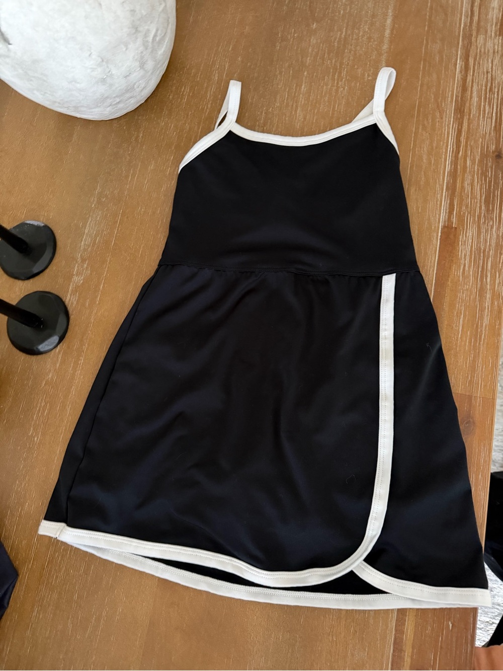 Girls Black romper Dress with White Trim - Classic Tank Style